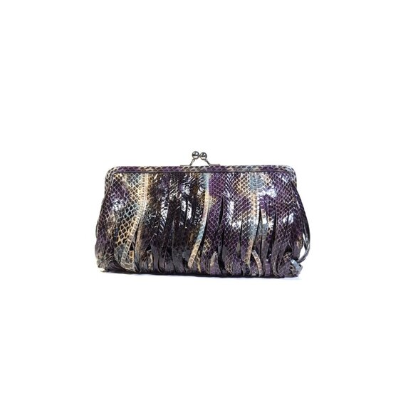 NEW Chiocciola Snakeskin Convertible Clutch Purple Chain Purse - Picture 2 of 5